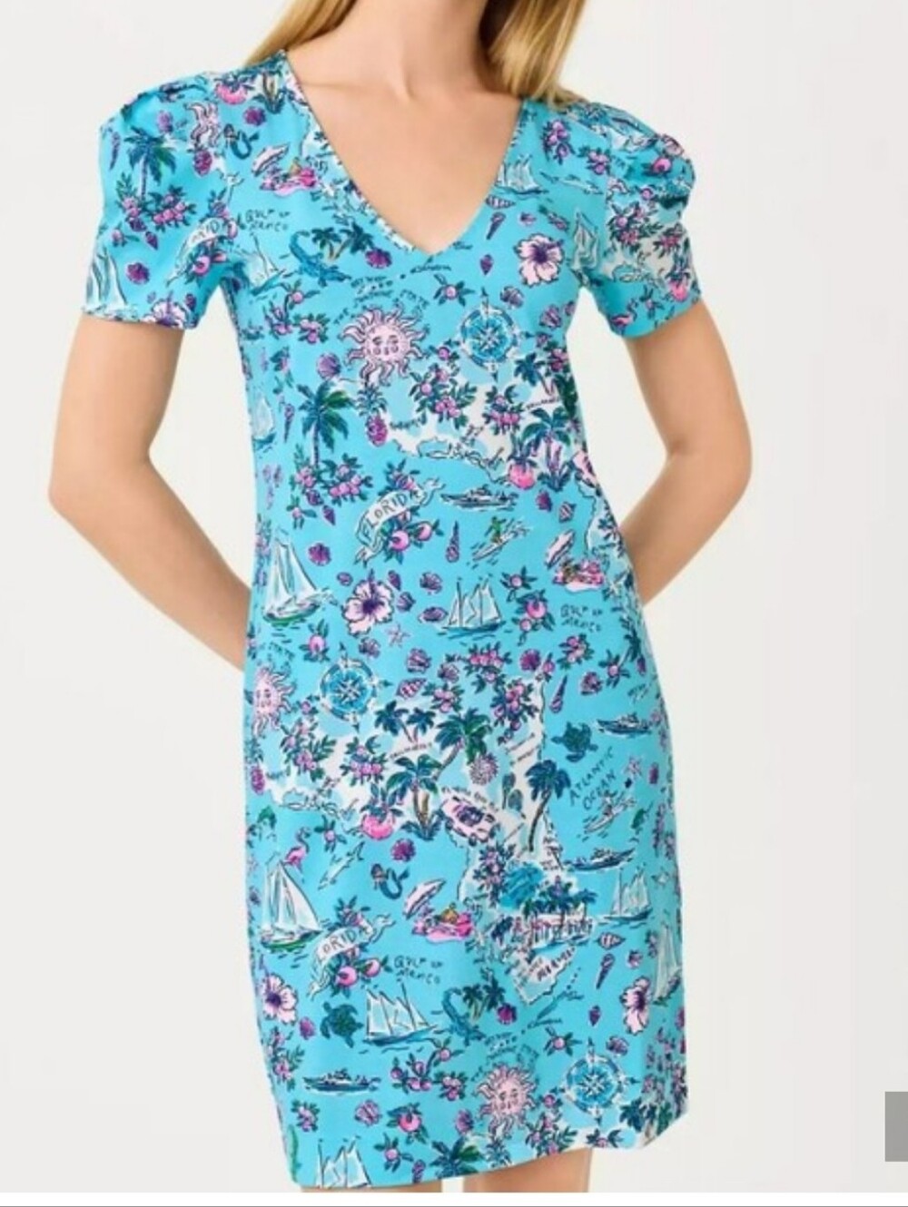 Lilly Pulitzer Amalfi Blue Shell-Print Short Sleeve Dress